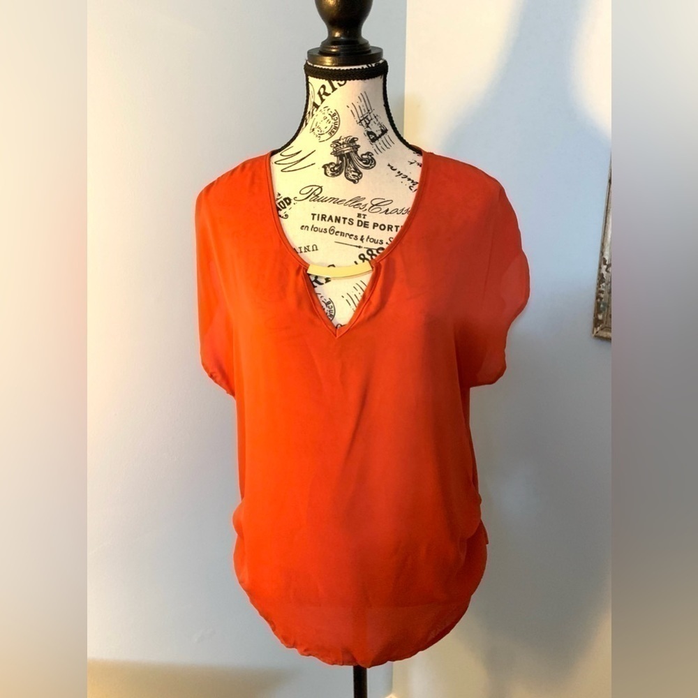 Lily White Brand V-Neck Burnt Sienna Shirt Size Medium